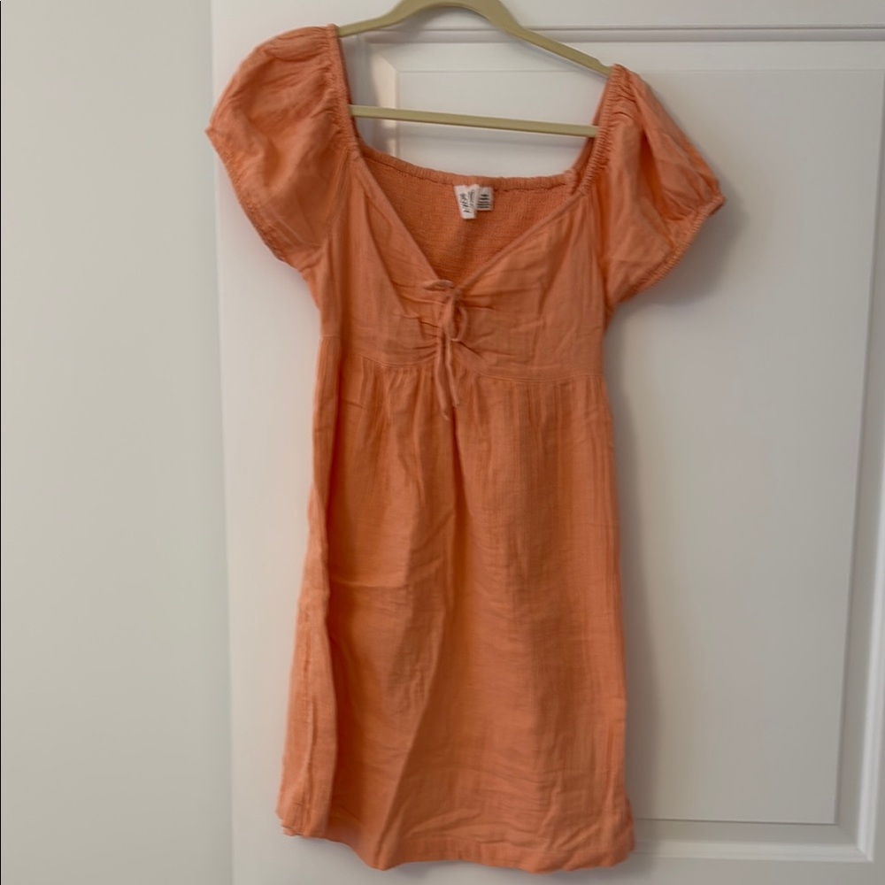 Roxy Peach Ruched Puff Sleeve Sundress